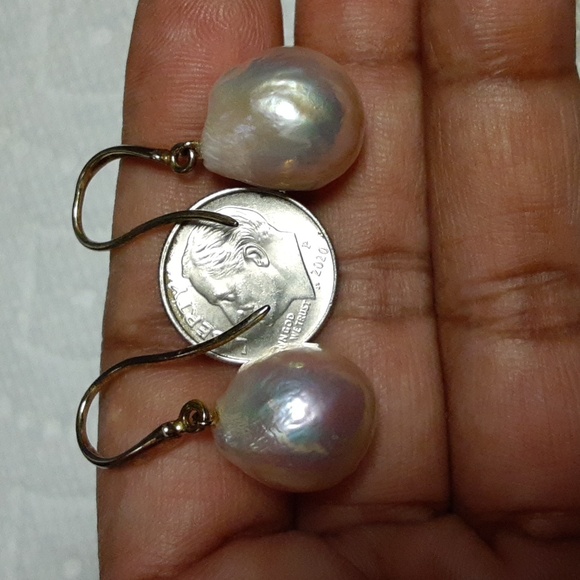 925 Gold Over Sterling Genuine Pearl Drop Earrings. - Picture 10 of 10